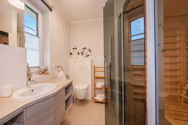 Sauna  Ferienhaus Haff-Traum mit Kamin, Sauna und Terrasse