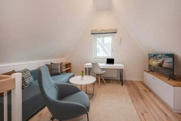 Wohnzimmer  Ferienhaus Haff-Traum mit Kamin, Sauna und Terrasse