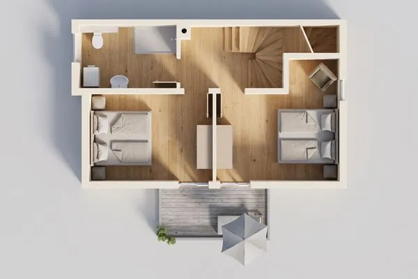 Grundriss  Ferienhaus Haff-Traum mit Kamin, Sauna und Terrasse