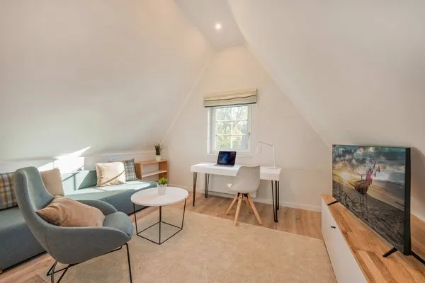 Wohnzimmer  Ferienhaus Haff-Liebe mit Sauna, Kamin und Sonnenterrasse