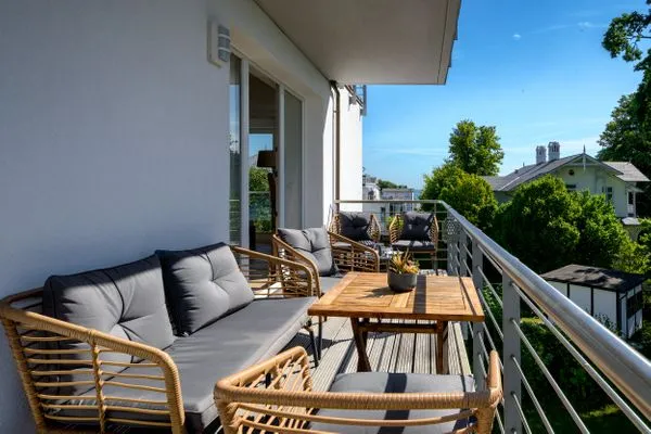 Balkon  FeWo Tag am Meer - Kamin, Sauna, Meerblick