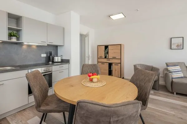 Küche / Küchenzeile  Ferienwohnung Haffkoje Fitness, Sauna und Kinderspielbereich