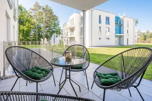 Terrasse  Ferienwohnung Klippenblick mit Sauna, Kinderspielbereich und Fitnessraum