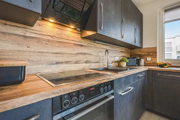 Küche / Küchenzeile  Ferienwohnung Meerzeit mit Sauna, Balkon und Wellnessbereich
