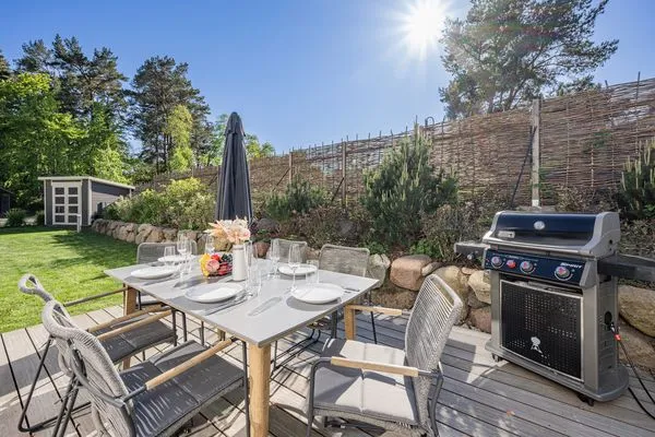 Terrasse  Ferienhaus Reethus bei den Wassern mit Sauna, Kamin und Terrasse