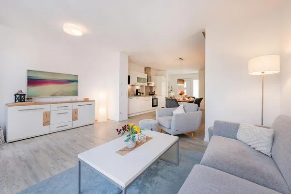 Wohnzimmer  Ferienhaus Meeresrauschen nur 700 m zum Strand mit Terrasse