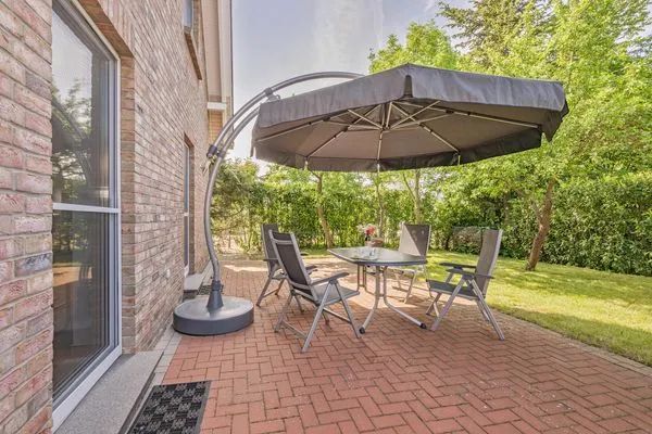 Terrasse  Ferienwohnung Stranddüne nur 800 m zum Strand mit Terrasse