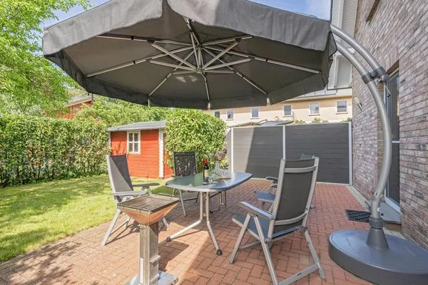 Terrasse  Ferienwohnung Stranddüne nur 800 m zum Strand mit Terrasse