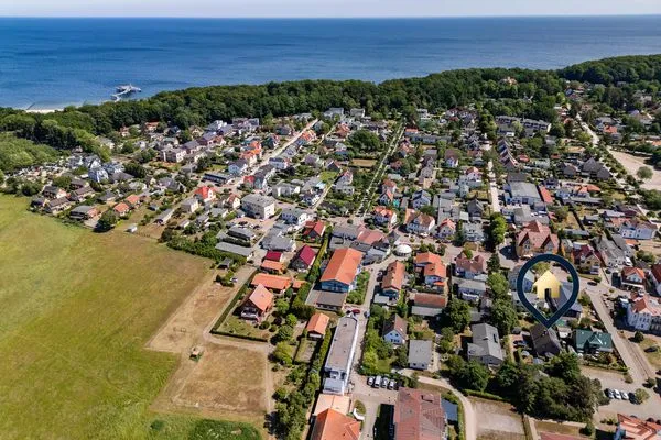 Vogelperspektive  Ferienwohnung Stranddüne nur 800 m zum Strand mit Terrasse