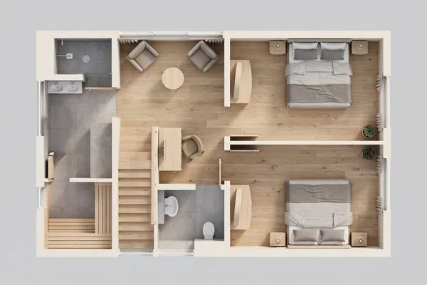 Grundriss  Störtebekers Reethus mit Sauna, Kamin und Terrasse