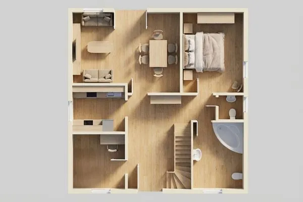 Grundriss  Ferienhaus Albatros mit Terrasse, Balkon und Garten