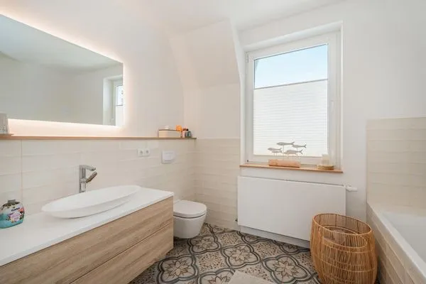 Badezimmer Haus Skanska App. Landskrona mit Balkon und nur 100 m bis zum Strand