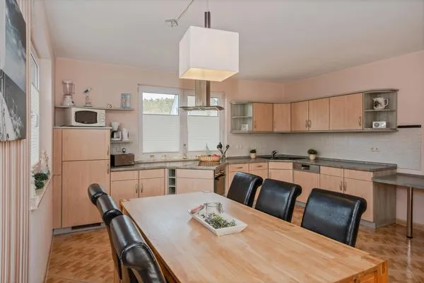 Küche / Küchenzeile  Ferienwohnung Strandläufer mit Badewanne, Terrasse mit Grill und Strandkorb