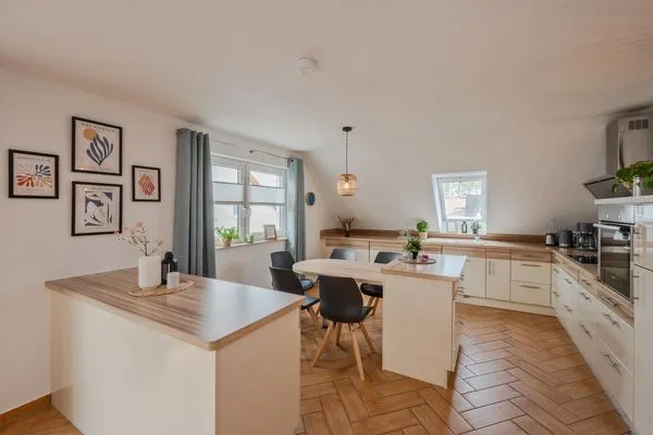 Küche / Küchenzeile  Ferienwohnung Strandlerche mit Balkon, Badewanne und Dusche