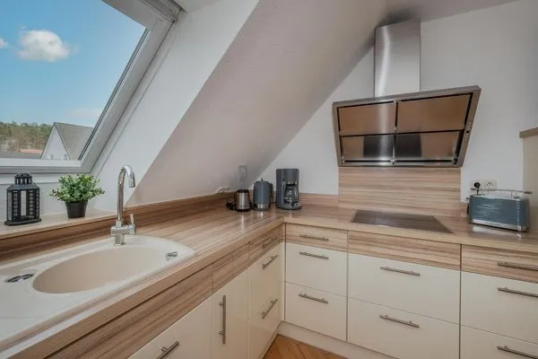 Küche / Küchenzeile  Ferienwohnung Strandlerche mit Balkon, Badewanne und Dusche