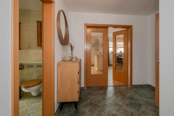 Fassade / Eingang  Ferienwohnung Strandlerche mit Balkon, Badewanne und Dusche
