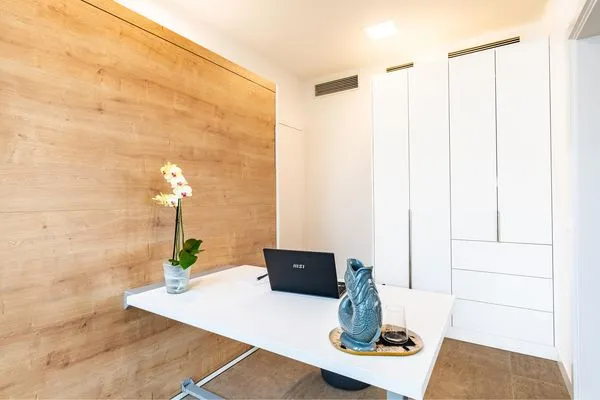 Wohnzimmer  Apartment Edelweiss mit Sauna, Terrasse und privaten Zugang zum Haff
