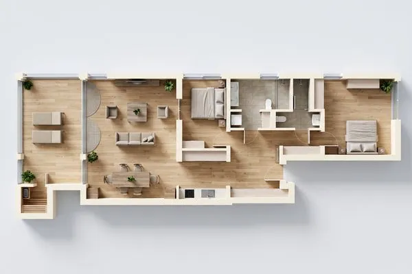 Grundriss  Apartment Edelweiss mit Sauna, Terrasse und privaten Zugang zum Haff