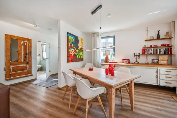 Wohnzimmer  Ferienhaus Auszeitfischer mit Sauna, Kamin und Terrasse