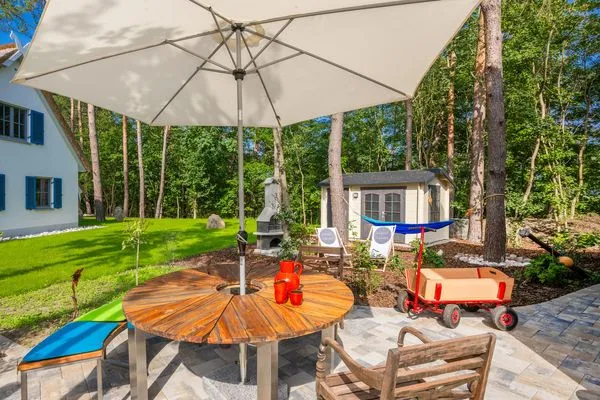 Terrasse  Ferienhaus Auszeitfischer mit Sauna, Kamin und Terrasse
