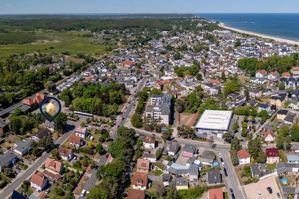 Vogelperspektive  Ferienwohnung Am Bahnhof mit 2 Bädern und nur 700 m zum Strand