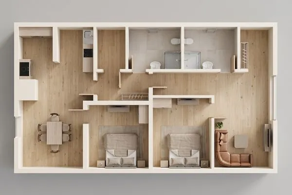 Grundriss  Ferienwohnung Am Bahnhof mit 2 Bädern und nur 700 m zum Strand