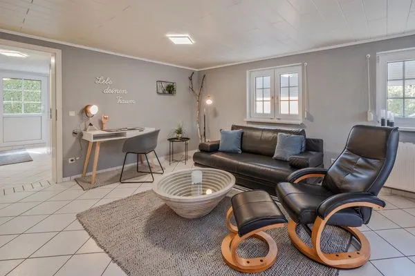 Wohnzimmer  Ferienwohnung Sanddorn mit Terrasse und nur 400 m zum Strand