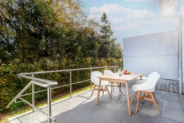 Terrasse  Ferienwohnung Ostseenest Bernstein mit Terrasse & nur 800 m zum Strand