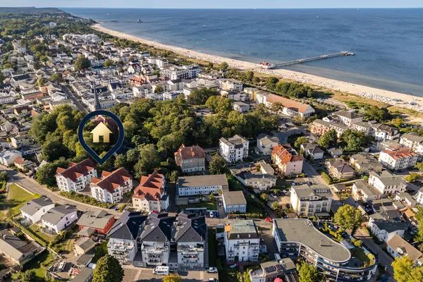 Vogelperspektive  Ferienwohnung Achterliek nur 300 m zum Strand mit Balkon