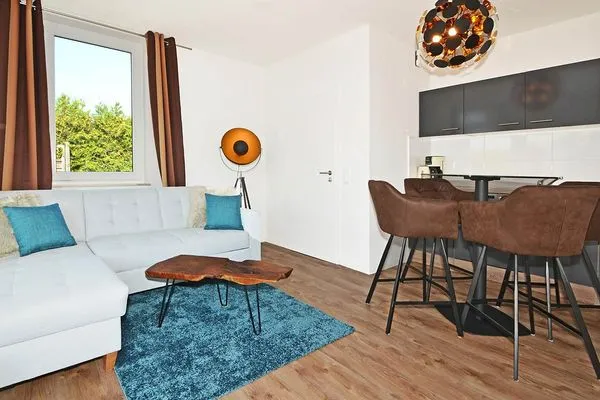 Wohnzimmer Haus Usedom App. MeeresOase nur 350 m zum Meer mit Terrasse