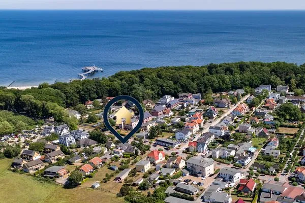 Vogelperspektive Haus Usedom App. MeeresKlang nur 350 m bis zum Strand mit Balkon