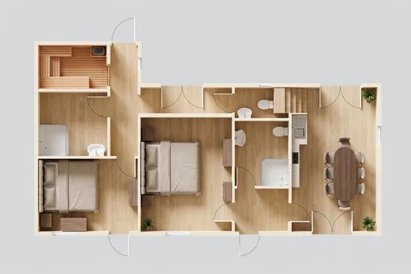 Grundriss  Ferienhaus Rad Kapitän direkt am See mit Sauna und Terrasse