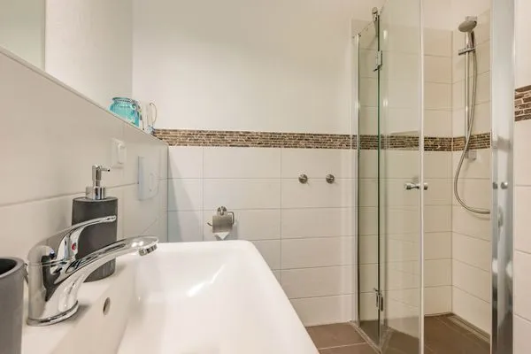 Badezimmer  Ferienhaus Anemone mit Kamin und großer Sonnenterrasse