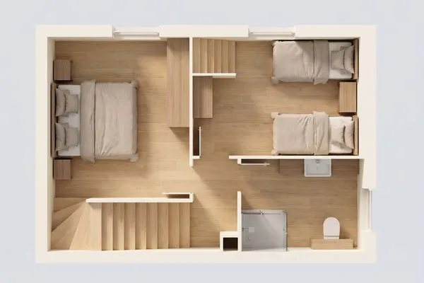 Grundriss  Ferienhaus Anemone mit Kamin und großer Sonnenterrasse