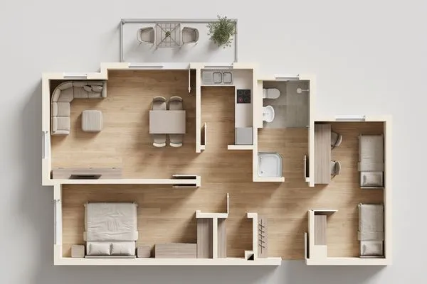 Grundriss  Ferienwohnung Meereswoge mit Balkon und nur 100 m bis zum Strand