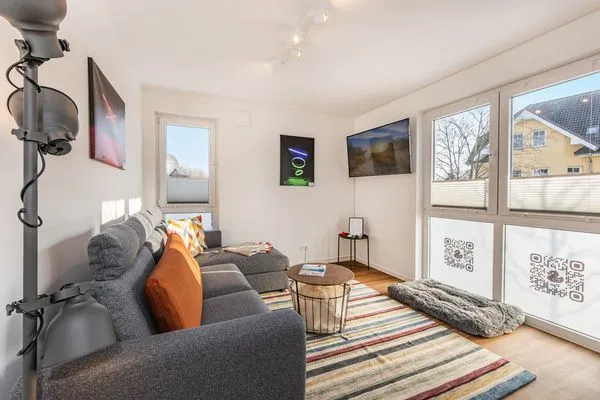Wohnzimmer  Ferienwohnung Ostseebude mit Balkon und nur 800 m zum Strand