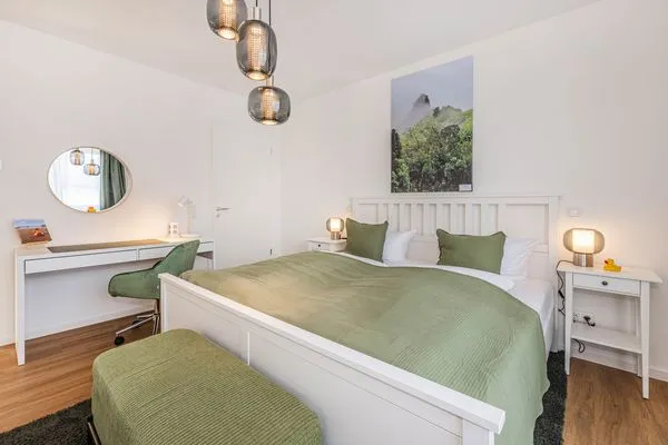 Schlafzimmer  Ferienwohnung Ostseebude mit Balkon und nur 800 m zum Strand