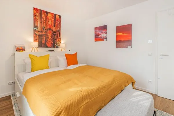 Schlafzimmer  Ferienwohnung Ostseebude mit Balkon und nur 800 m zum Strand