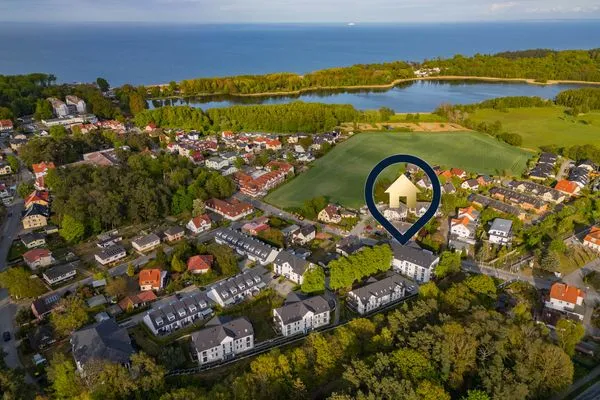 Vogelperspektive  Ferienwohnung Ostseebude mit Balkon und nur 800 m zum Strand