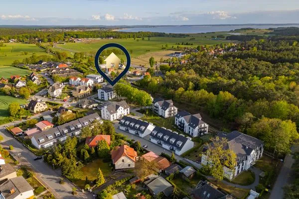 Vogelperspektive  Ferienwohnung Ostseebude mit Balkon und nur 800 m zum Strand