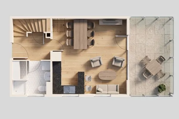 Grundriss  Ferienhaus MeerSeenSucht mit Sauna, Terrasse und Grill