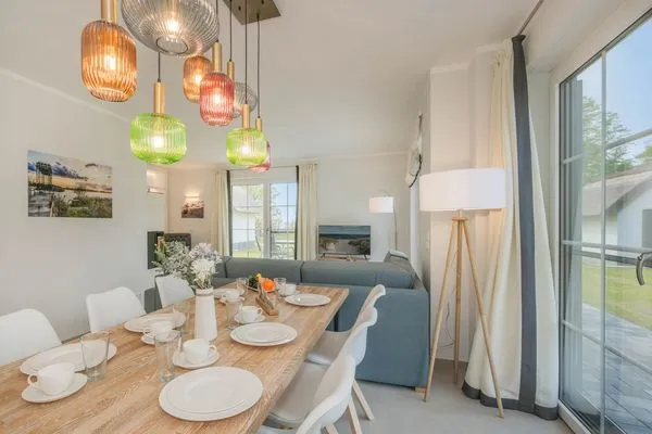 Wohnzimmer  Ferienhaus Stettiner Haffblick mit Sauna, Kamin und Terrasse