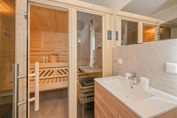 Sauna  Ferienhaus Stettiner Haffblick mit Sauna, Kamin und Terrasse