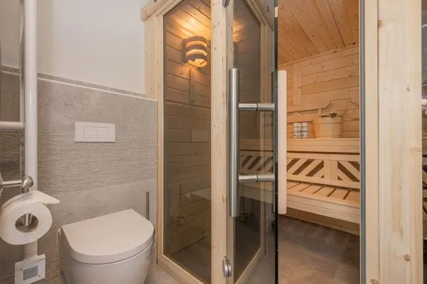 Sauna  Ferienhaus Stettiner Haffblick mit Sauna, Kamin und Terrasse