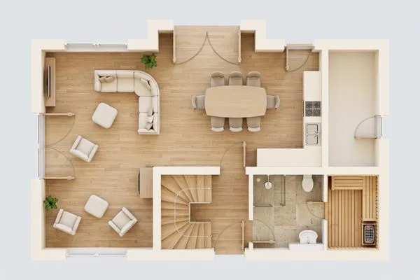 Grundriss  Ferienhaus Stettiner Haffblick mit Sauna, Kamin und Terrasse