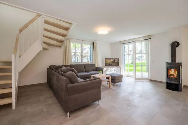 Badezimmer  Ferienhaus Im Kiefernwäldchen mit Sauna, Kamin und Terrasse