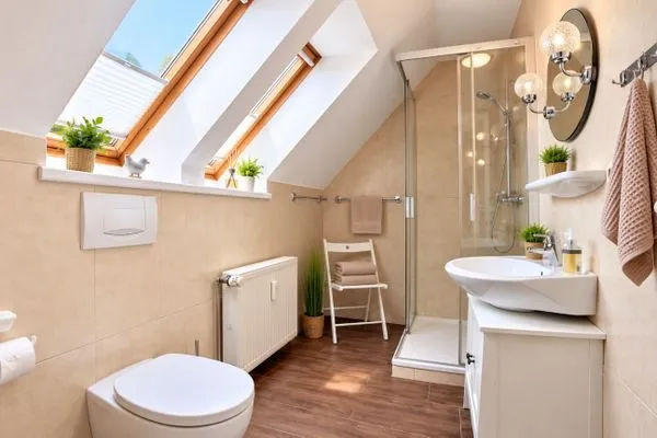 Badezimmer mit Dusche  Ferienwohnung Jonathan