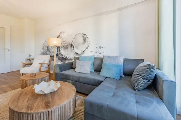 Wohnzimmer  Ferienwohnung Haffmuschel mit Terrasse & 2 Schlafzimmern