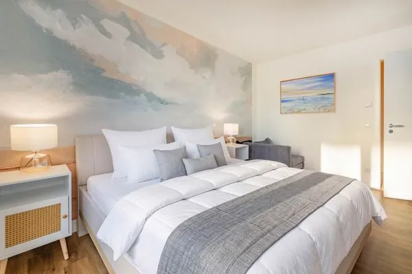 Schlafzimmer  Ferienwohnung Haffmuschel mit Terrasse & 2 Schlafzimmern