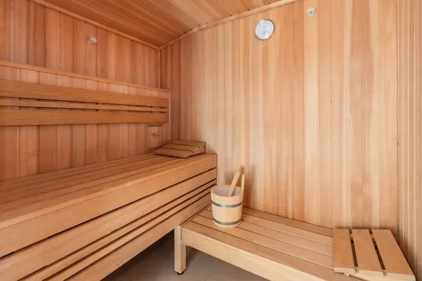 Sauna  Ferienwohnung Goldfisch mit Balkon, Wellness- und Kinderspielbereich